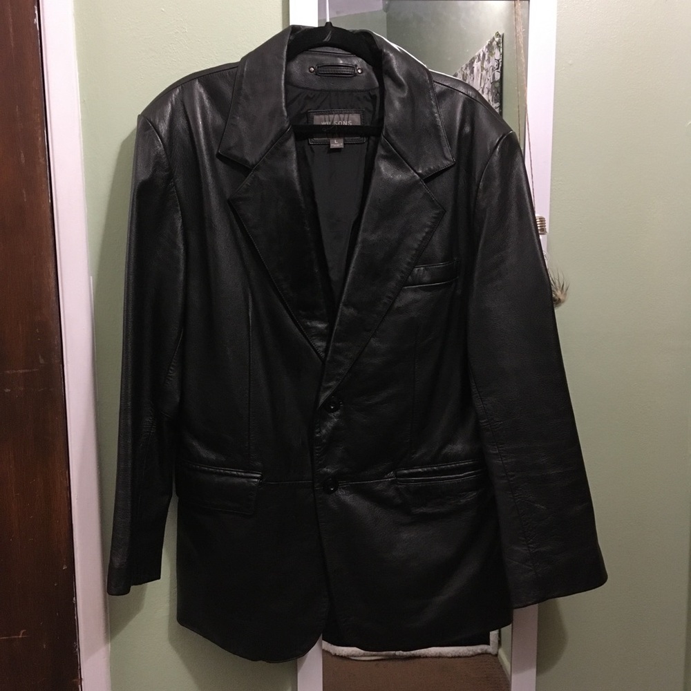 Wilsons Black Leather Collared 2 Button Jacket - image 4